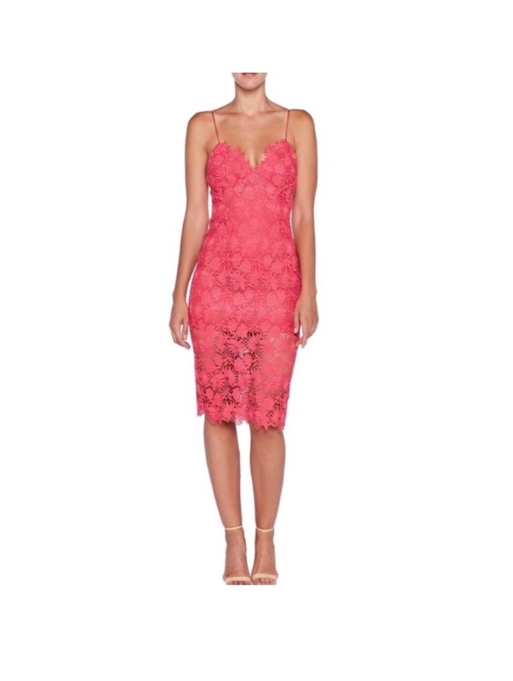 Bardot Lace Midi Dress Barbiecore Feminine Magenta Pink Sheath Cocktail US 6 S